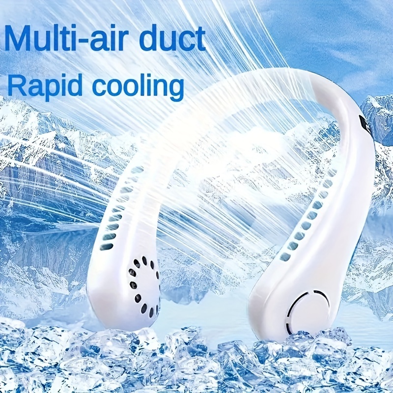 

1pc, Portable Leafless Usb Charging Neck Fan, Dual Turbo Silent Strong Wind Led Display 5-speed Adjustable Neck 360° Silicone Adjustable Mini Fan, Suitable For Summer Outdoor Activities And Camping.