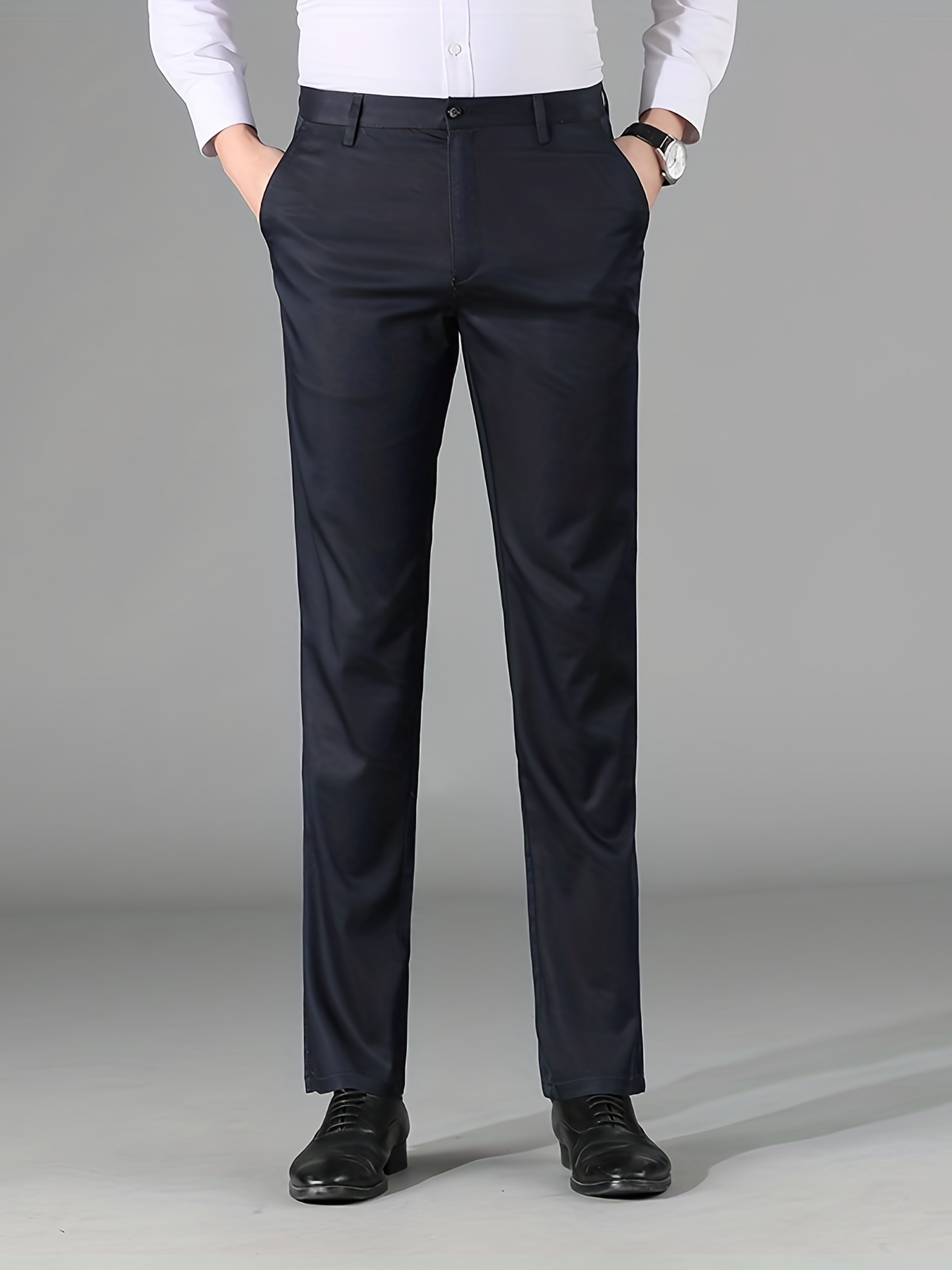 Classic Design Dress Pants Men's Formal Solid Color Slim Fit - Temu