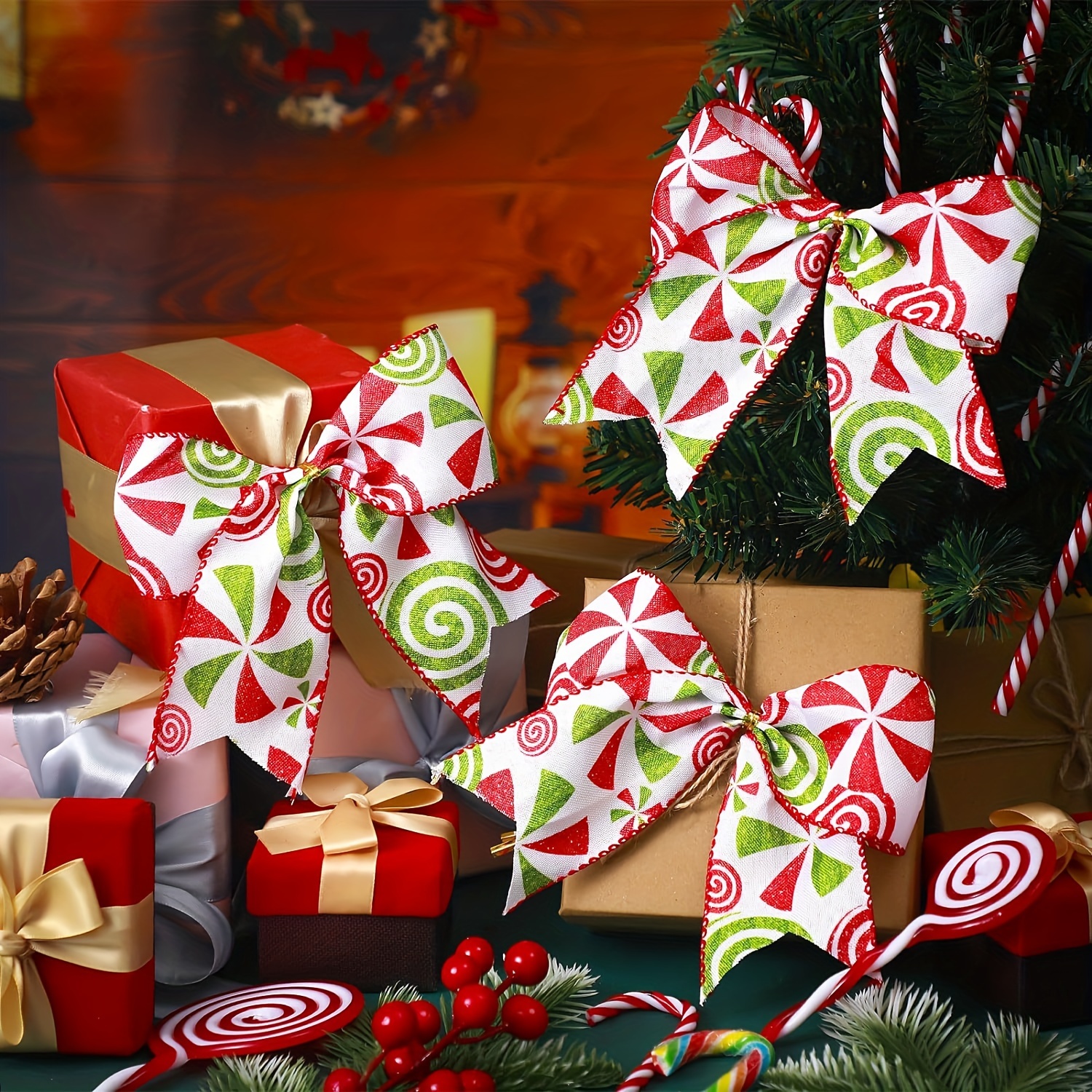 Christmas Candy Bows Red Green Candy Bows Xmas Tie Bows - Temu