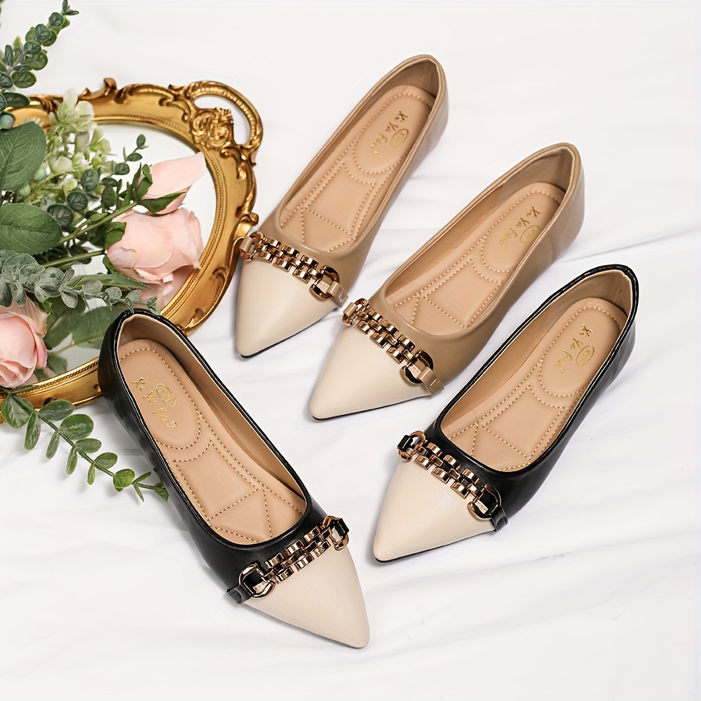 

Women's Chain Decor Flat Shoes, Casual Point Toe Slip On Shoes, Lightweight & Comfortable Shoes