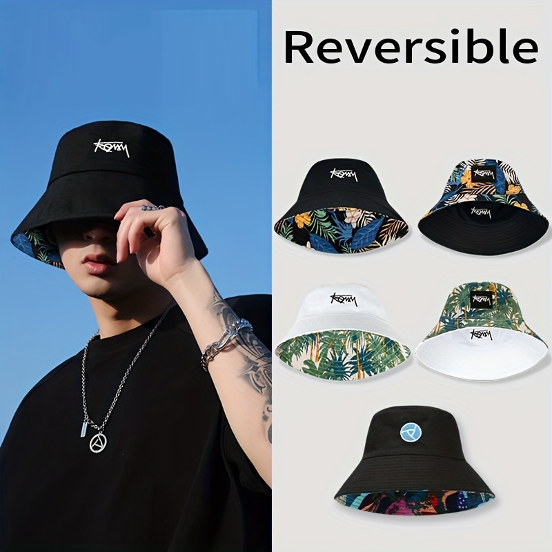 1pc Reversible Hawaiian Pattern Bucket Hat For Men Women Fisherman