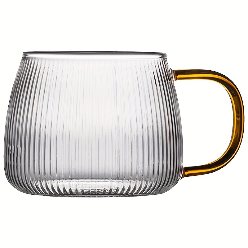 1pc, Taza De Vidrio De Rayas Verticales Con Asa, Taza De Agua De Vidrio  Calentable Resistente Al Calor, Tazas De Café Simples Y Elegantes, Tazas  Para