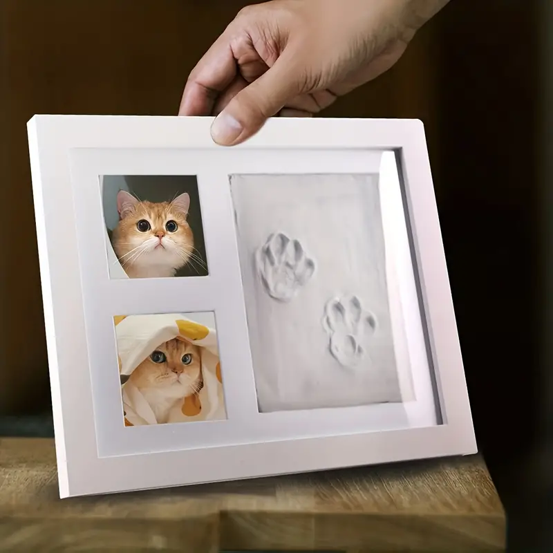 Kit de souvenir empreinte de patte pour chien ou chat et cadre photo -  Cadre photo en bois de qualité supérieure, moule en argile pour empreinte  de