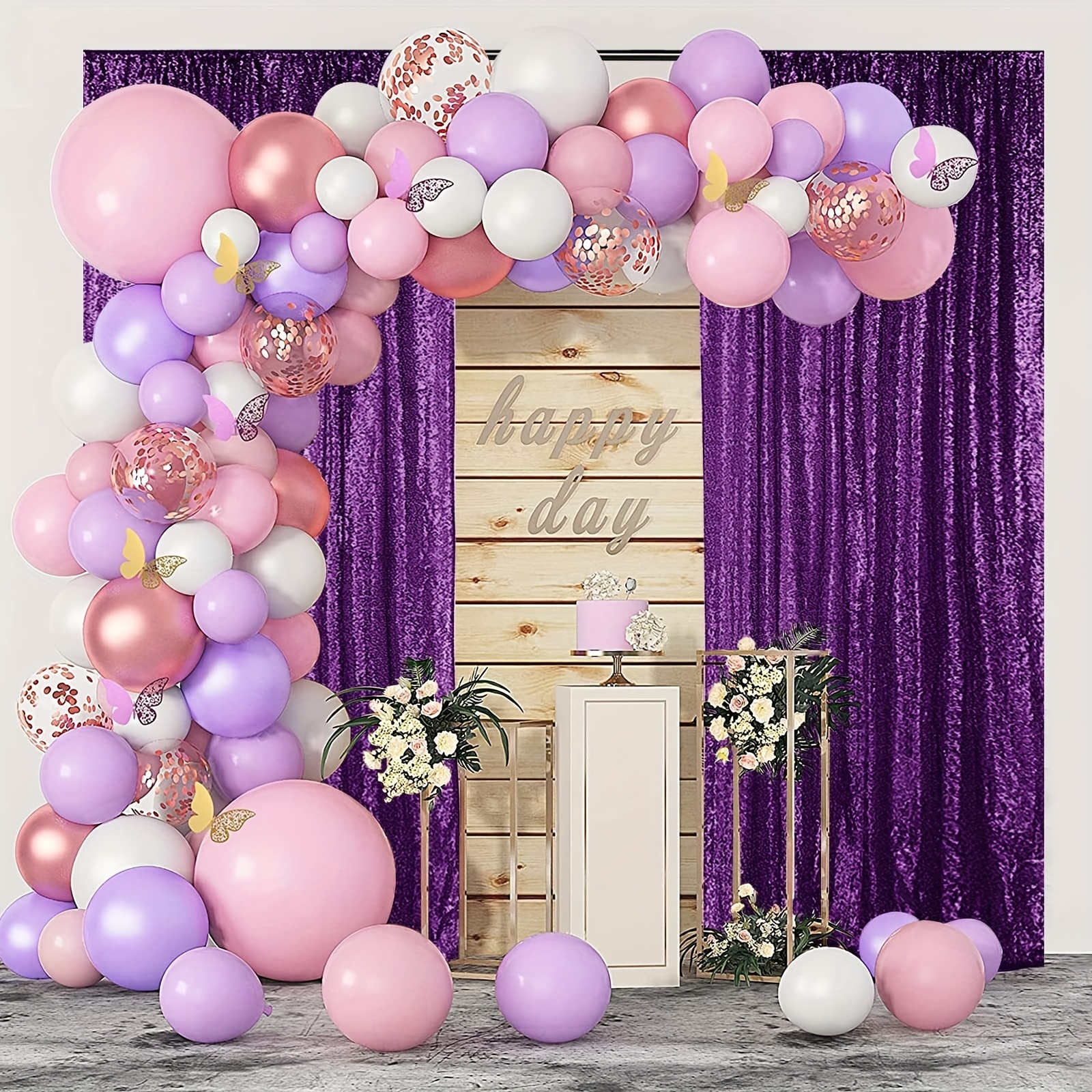 Décorations de fête violettes et dorées pour femmes, toile de fond