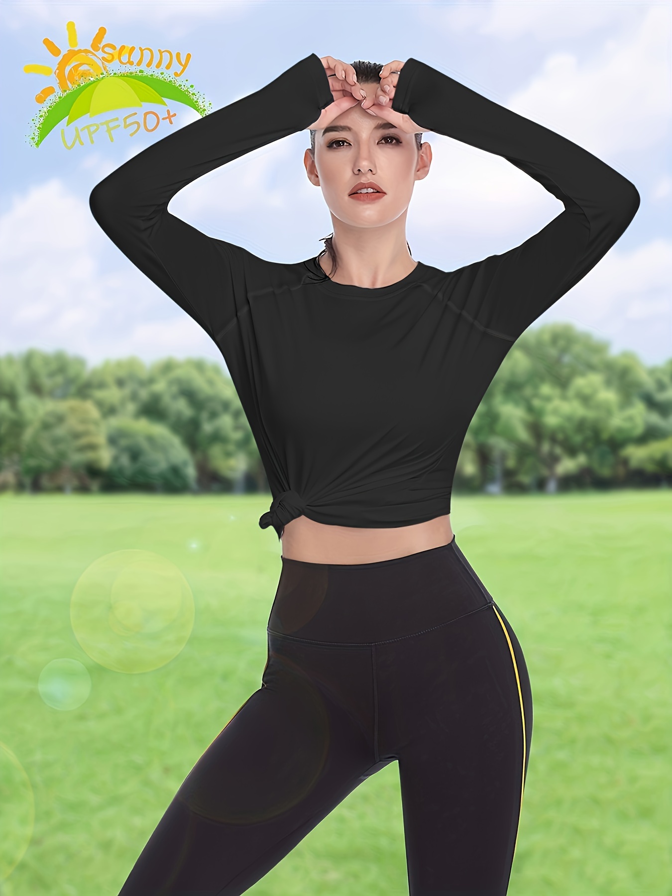 Mujer Upf 50+ Protección Solar Manga Larga Camiseta Deportiva Aire Libre,  Top Atlético, Ropa Protección Solar Manga Larga Color Sólido Cuello Redondo, Envío Gratuito Nuevos Usuarios