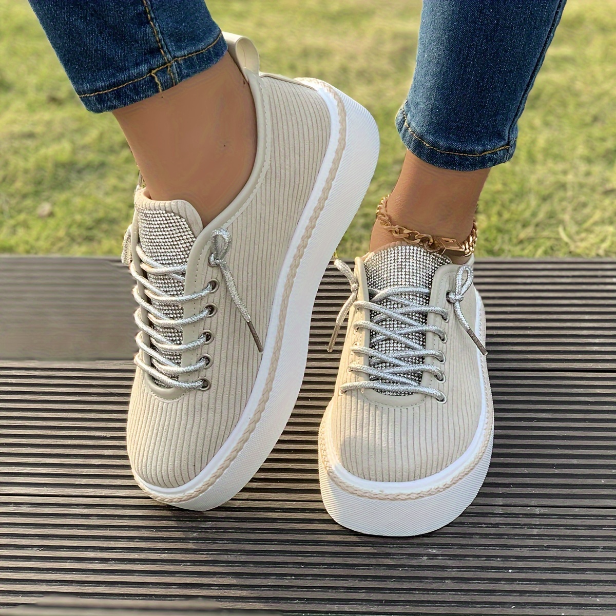 Women's Trendy Platform Sneakers, Heightening Lace Up Low Top Skate Shoes,  Stylish Air Cushion Wedge Trainers