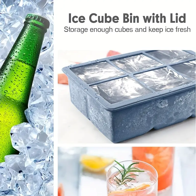 Ice Cube Trays, Large Size Silicone Ice Cube Molds With Removable Lids,  Reusable Ice Mold For Whiskey, Cocktail, Stackable Flexible Safe Ice Mold,  Kitchen Accessaries, Chrismas Halloween Party Supplies, Tools On And
