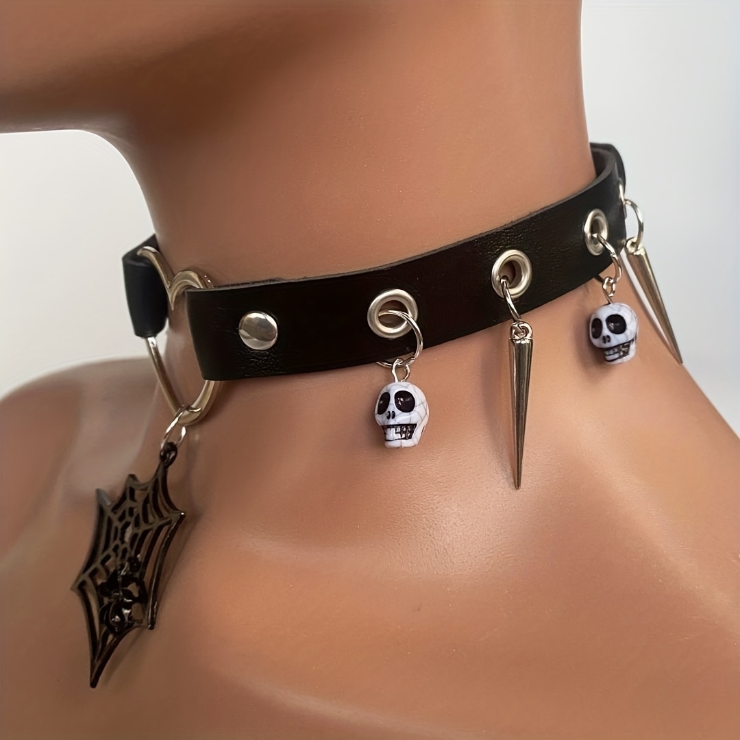 Gothic Pu Leather Choker Dark Halloween O ring Charm - Temu