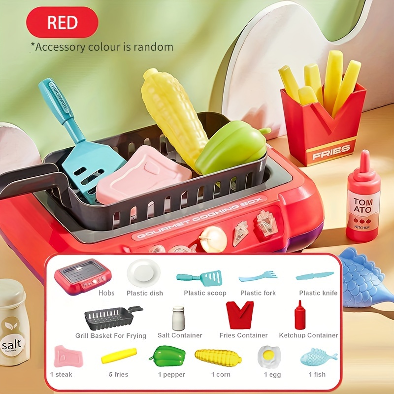 Gourmet Cooking Box Toy, Simulation Cooking Toy,Pretend Play Gourmet  Cooking Box Water Fryer,Magic Food Cooking Box,Play Food Grill with Cooking