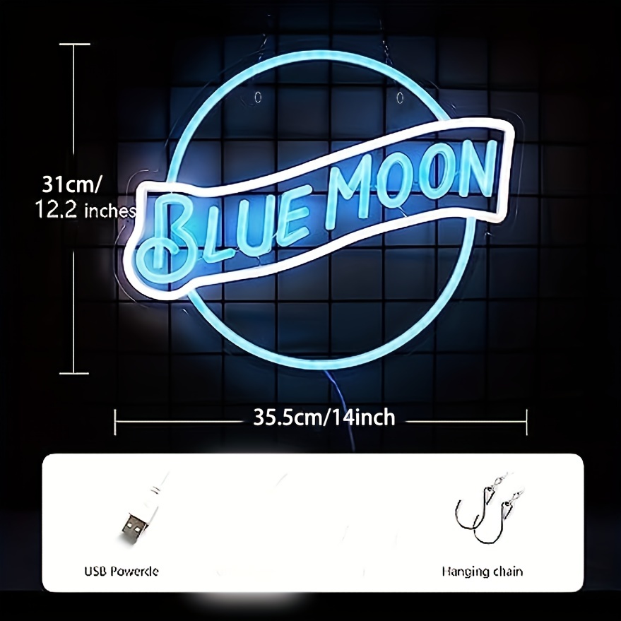 Blue Moon Neon Sign Wall Decor Neon Light Bedroom Led Sign Temu