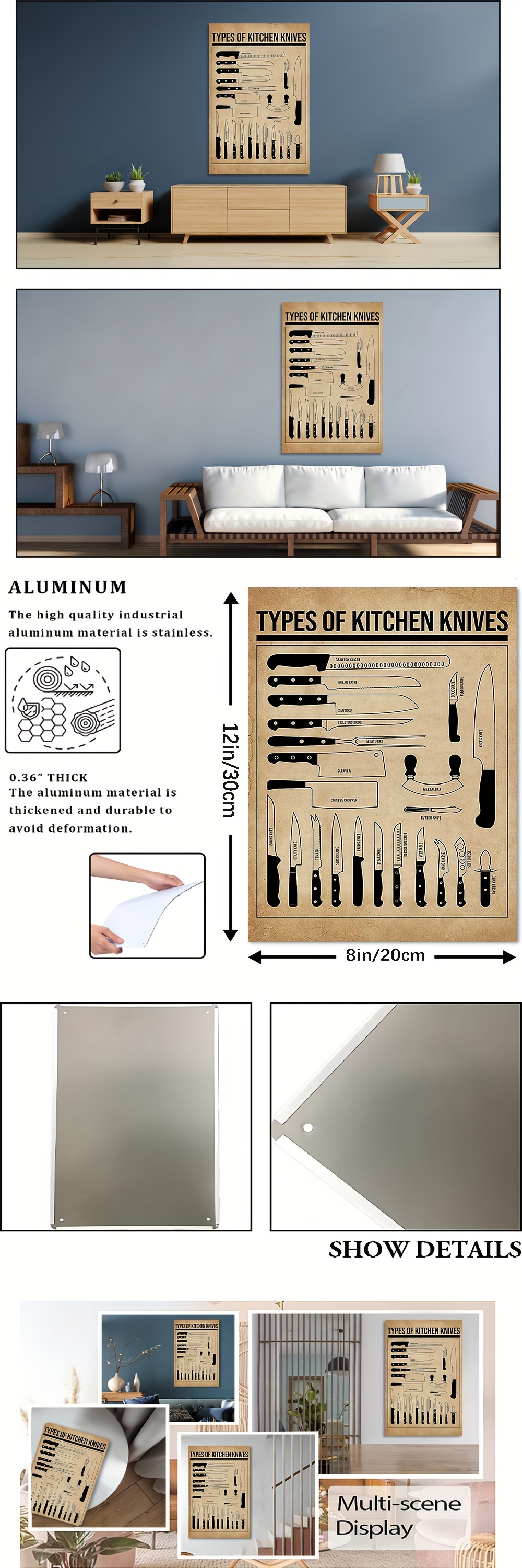 Types of Kitchen Knives Tin Sign Knowledge Popular Science Poster Kitchen  Farm Aquarium School Home Garden Cafe Garage Bar Restaurant Wall Decoration