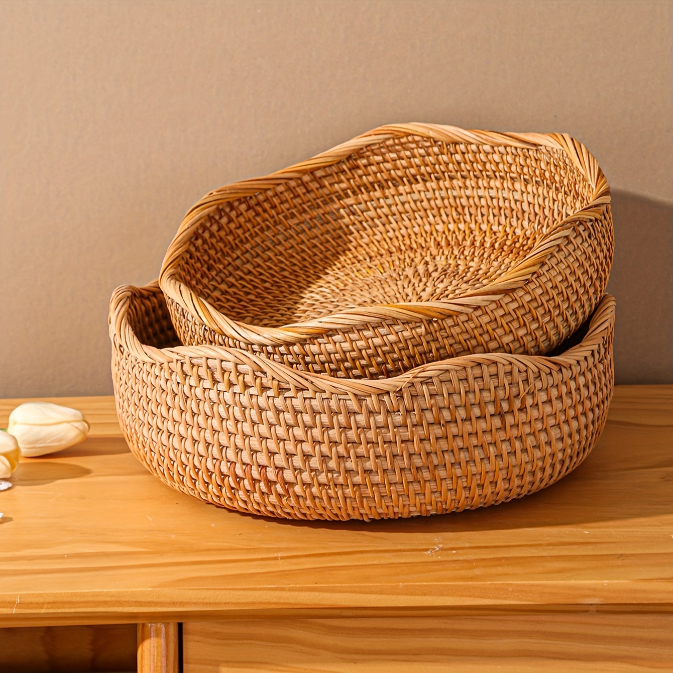 Hand Woven Storage Baskets Round Woven Baskets For - Temu