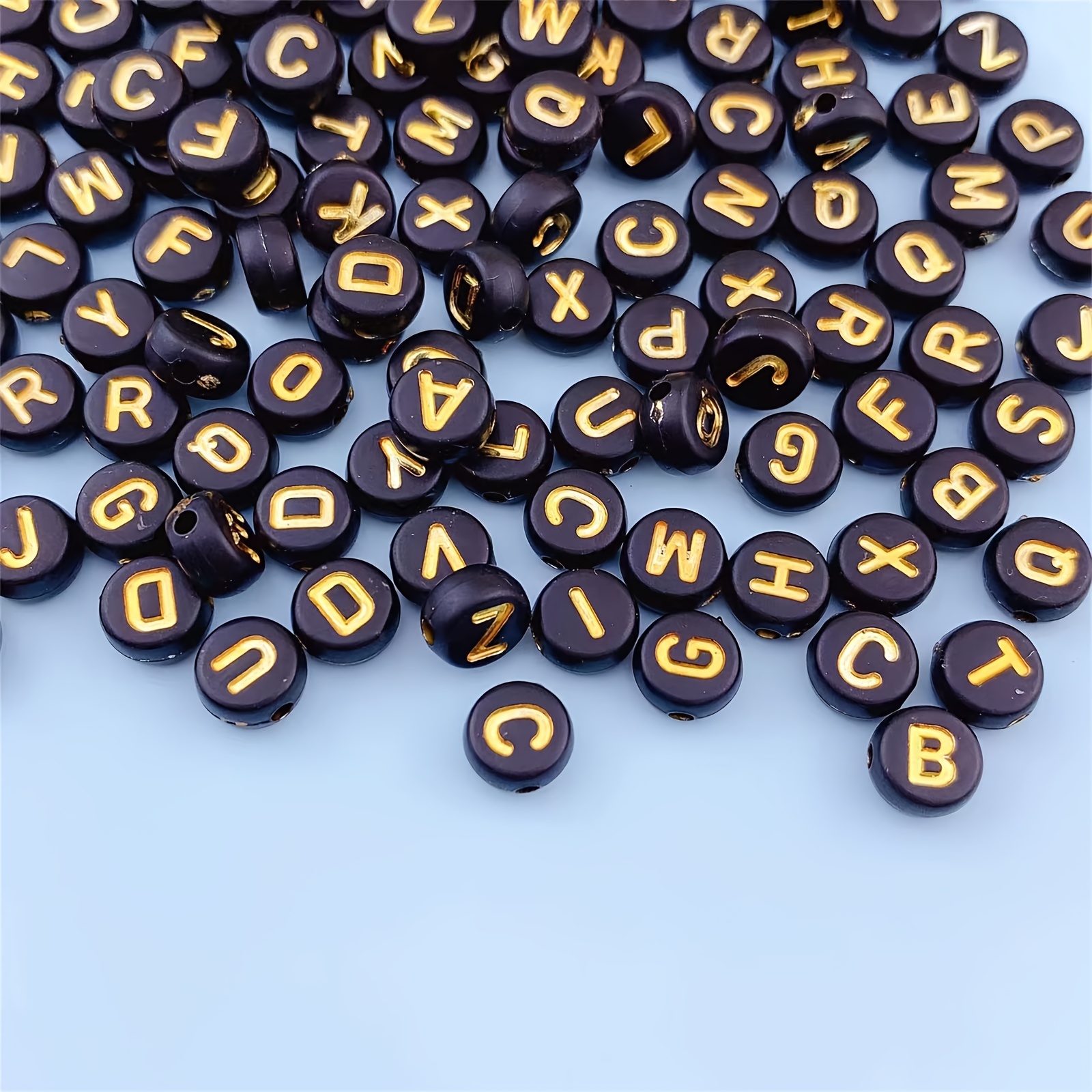 Letter Beads Alphabet Golden Letters Black Round Bead - Temu