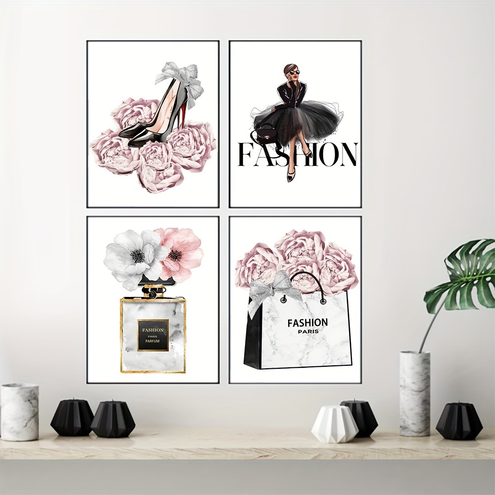 Girl Flower Paris Perfume Handbag Nordic Posters And Prints Wall Picture  For Living Room Decor Fashion Wall Art Canvas Printing
