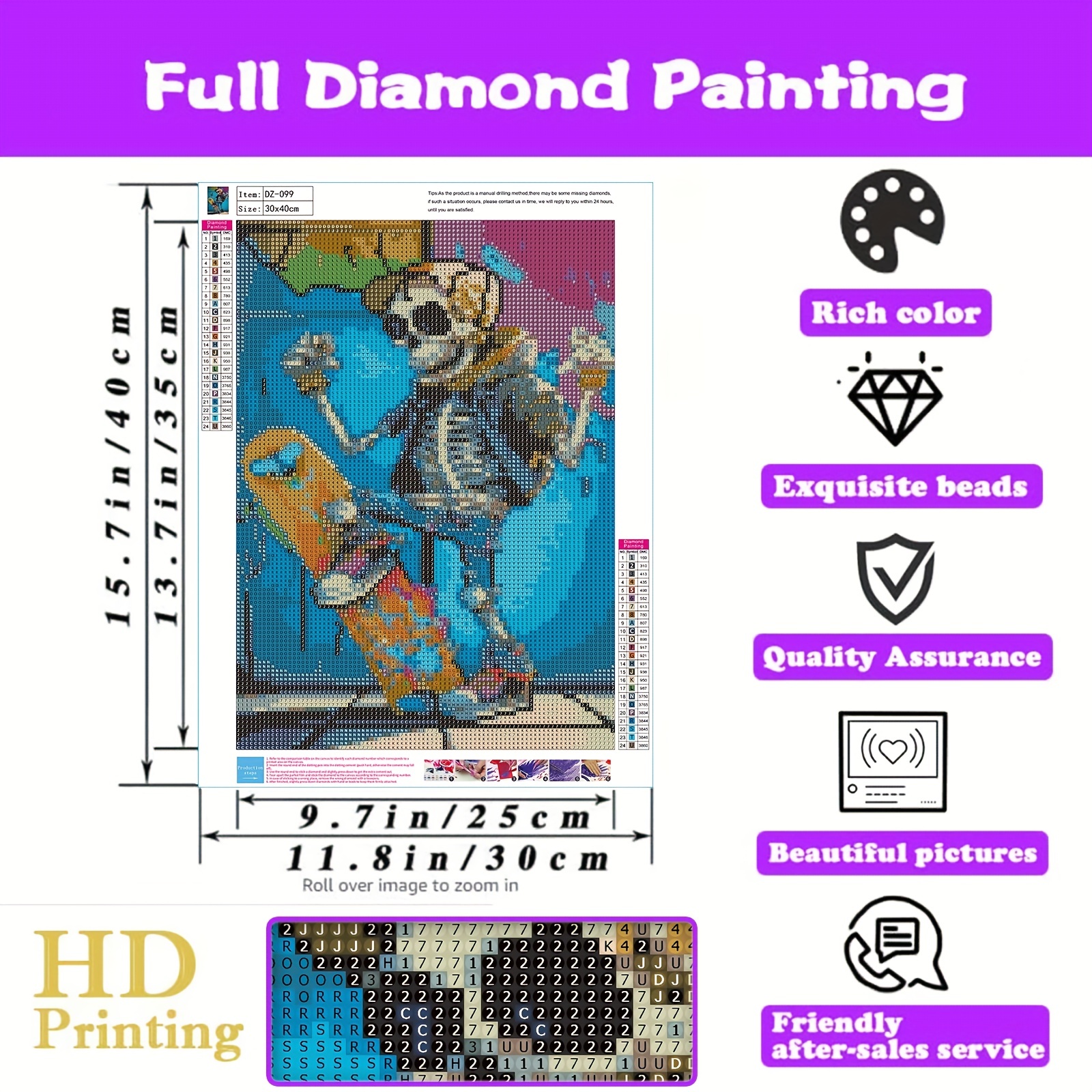 Adult Diamond Art Painting Kit - Skull Colorful Print Adult Diamond Art Kit  - Round Full Diamond Painting Kit - 5d Diamond Art Adult Wall Home Decor