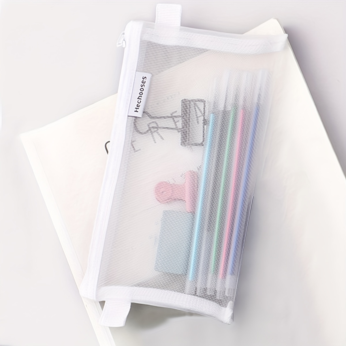 Transparent Mesh Pencil Case Small Objects Storage Bag - Temu