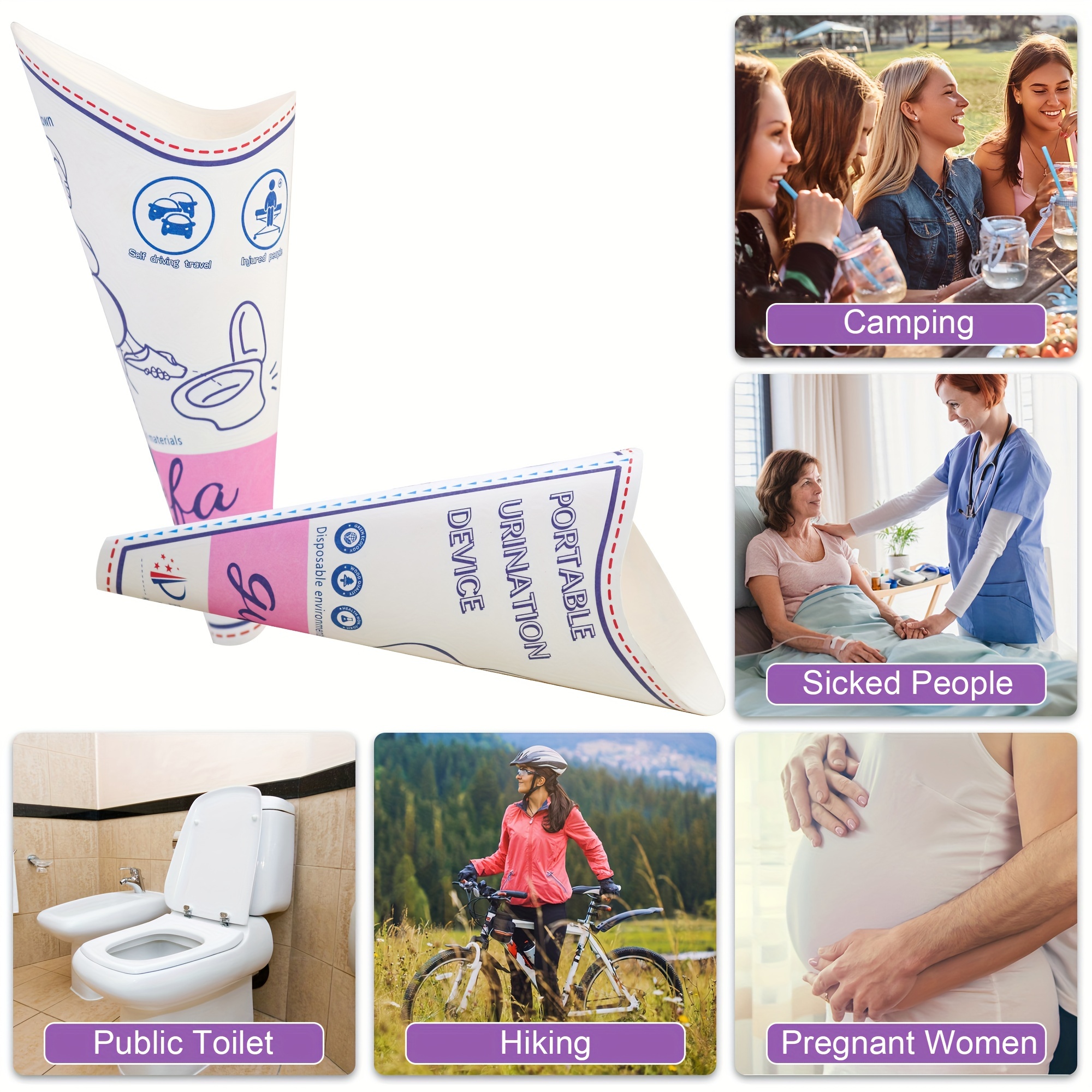 Orinario femenino desechable, 40 piezas de papel urinario femenino,  adecuado para mujeres embarazadas, lesiones, viajes, camping, actividades  al aire
