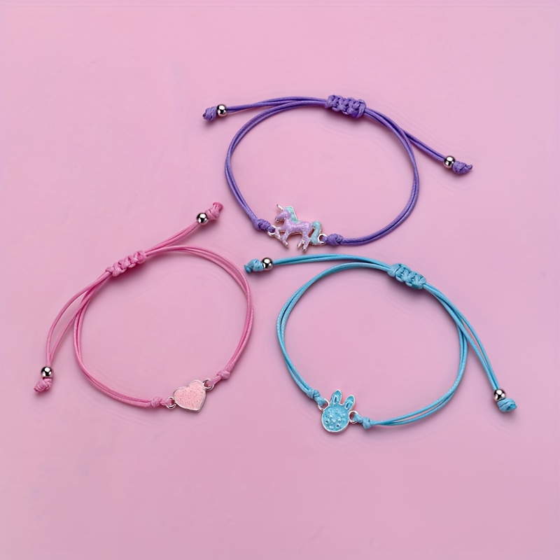 3pcs/set Cute Cartoon Unicorn Heart Rabbit Pendant Best Charms Bracelet, Adjustable Chain Bracelets for Girls Kids Jewelry, Jewels,Temu