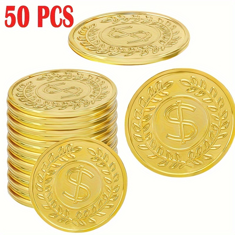 

50pcs. Golden Coins Plastic Play Golden Treasure Coins For Play Favor Party Supplies, Party, Treasure Hunt Game And Party Favors