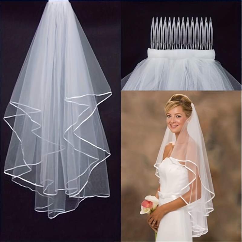 Faux Pearl Bridal Wedding Veil With Ribbon Edge Baroque Style Princess Cathedral  Wedding Veil - Temu