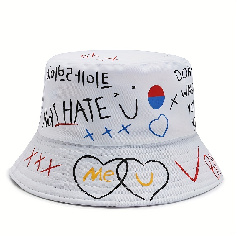Hip Hop Graffiti Bucket Hat Short Brim Printed Basin Hat Unisex Couple