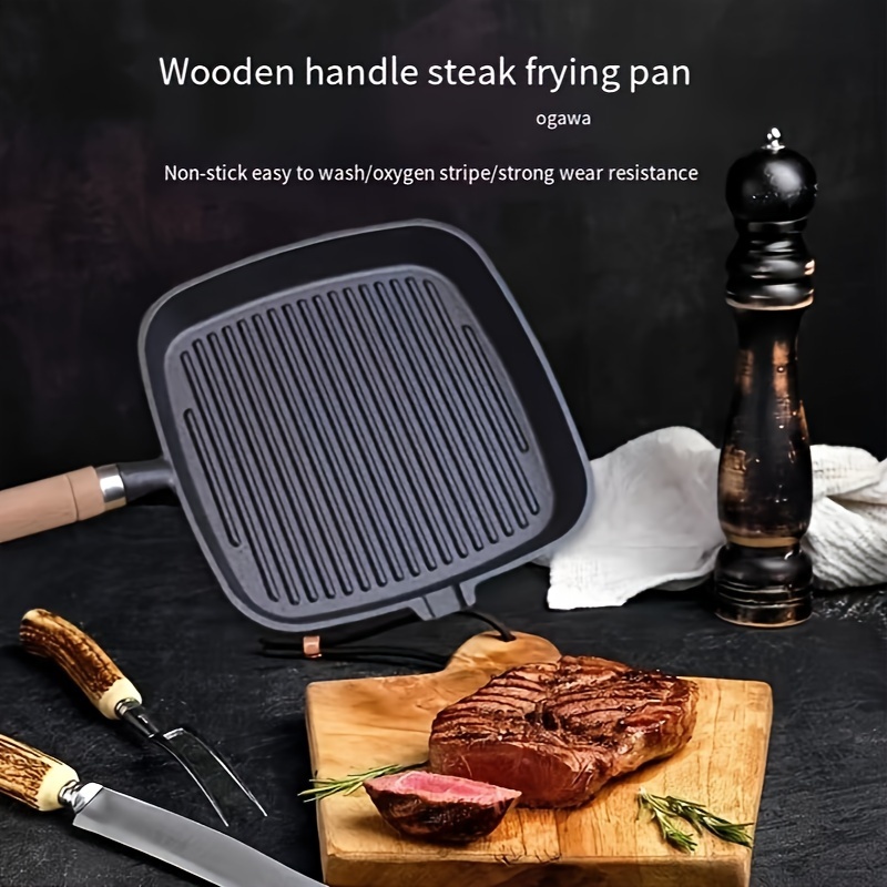 Steak Pan, Striped Cast Iron Square Grill Pan, Uncoated Non-stick Skillet  Pan With Handle, Stove Top Griddle Pan For For Grilling, Frying, Sauteing,  Cookware, Kitchenware, Kitchen Items - Temu
