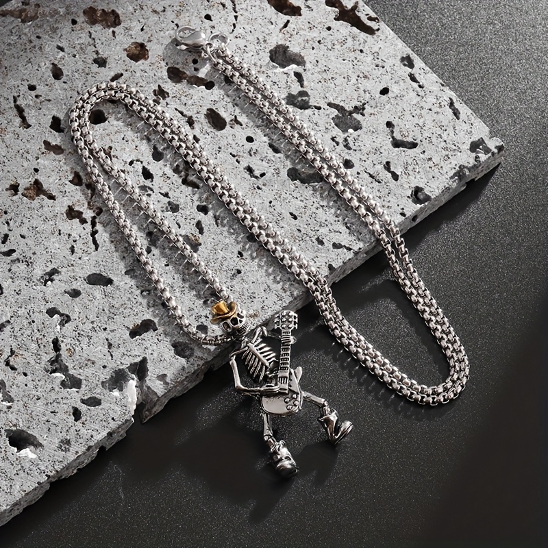 Custom Men's Gothic Skeleton Guitarist Pendant Necklace