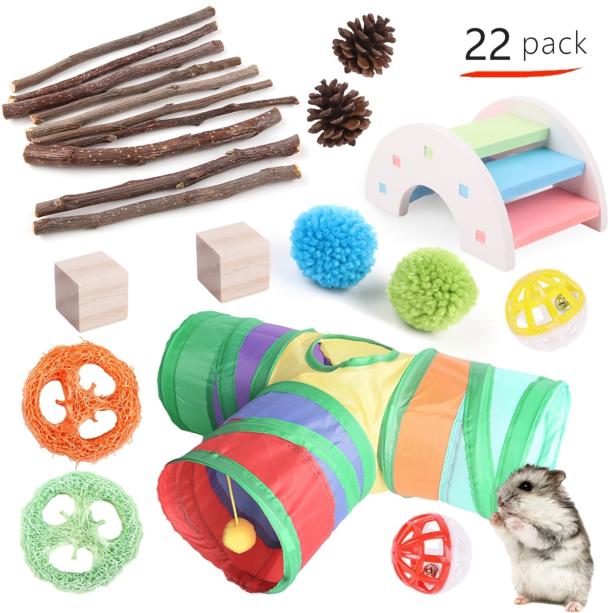 Juguetes masticables de conejo para dientes, 18 piezas de juguete natural  para masticar heno Timothy, mejora la salud dental para conejos