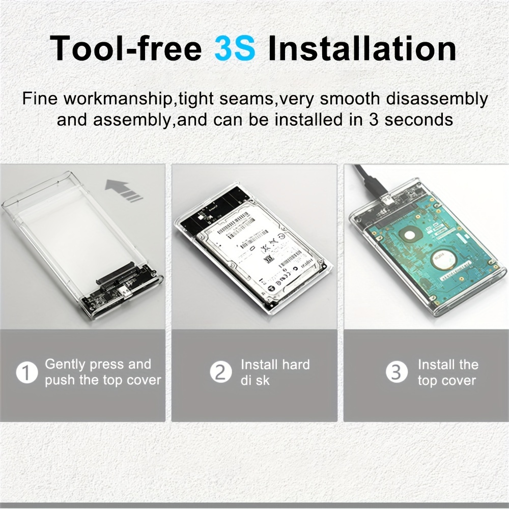 2.5 inch Transparent Type-C USB3.1 to SATA SSD Case External