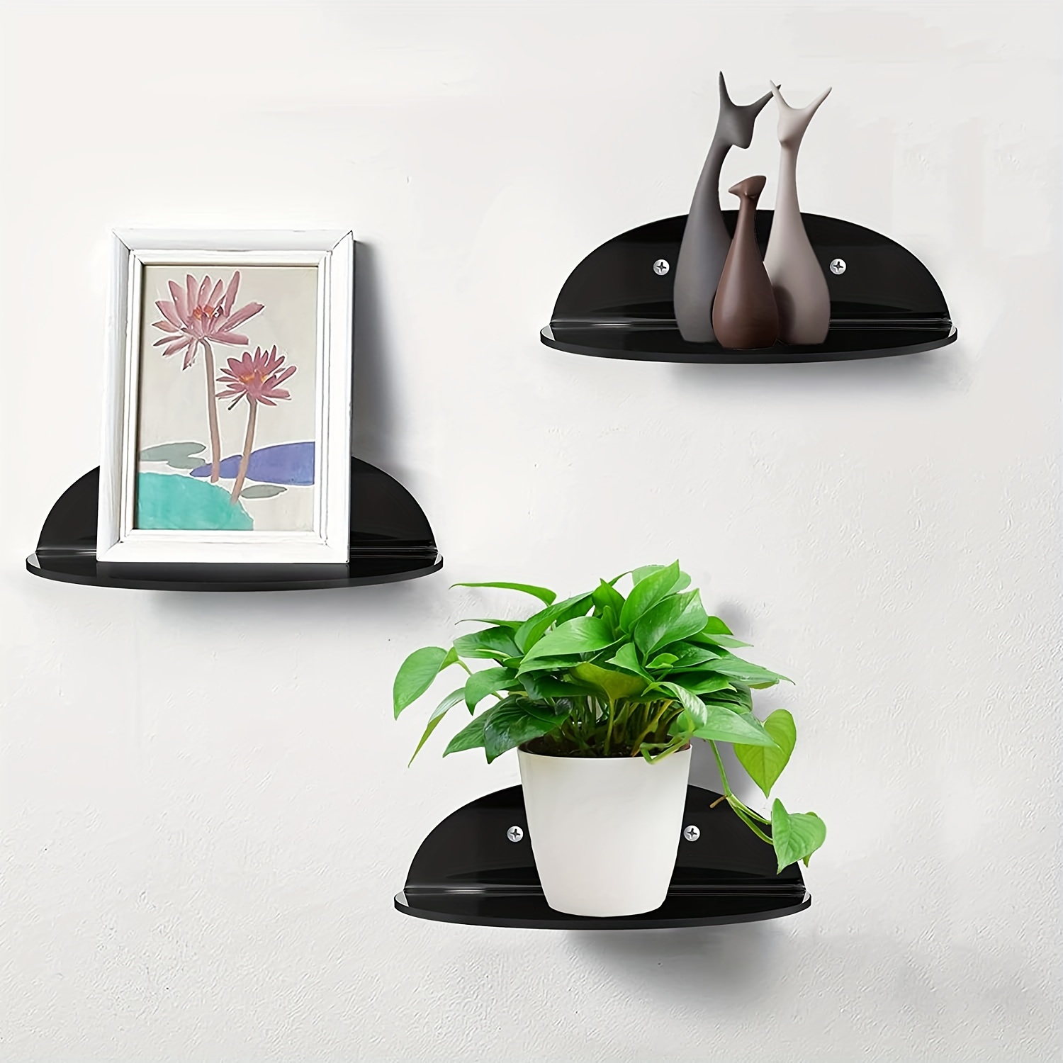 Adhesive Floating Shelves Non-Drilling, Set of 3, Display Picture