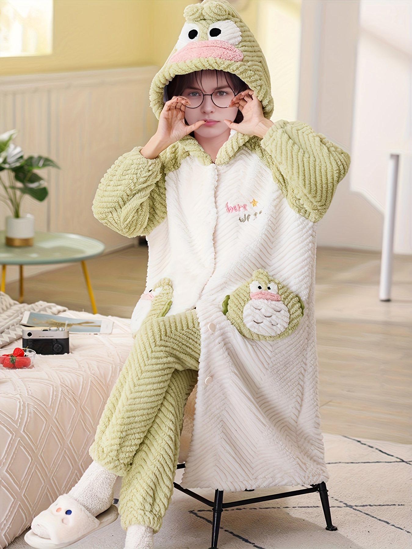 Pijama de franela con capucha de tiburón para mujer, conjunto Kawaii con  pantalones, ropa de dormir
