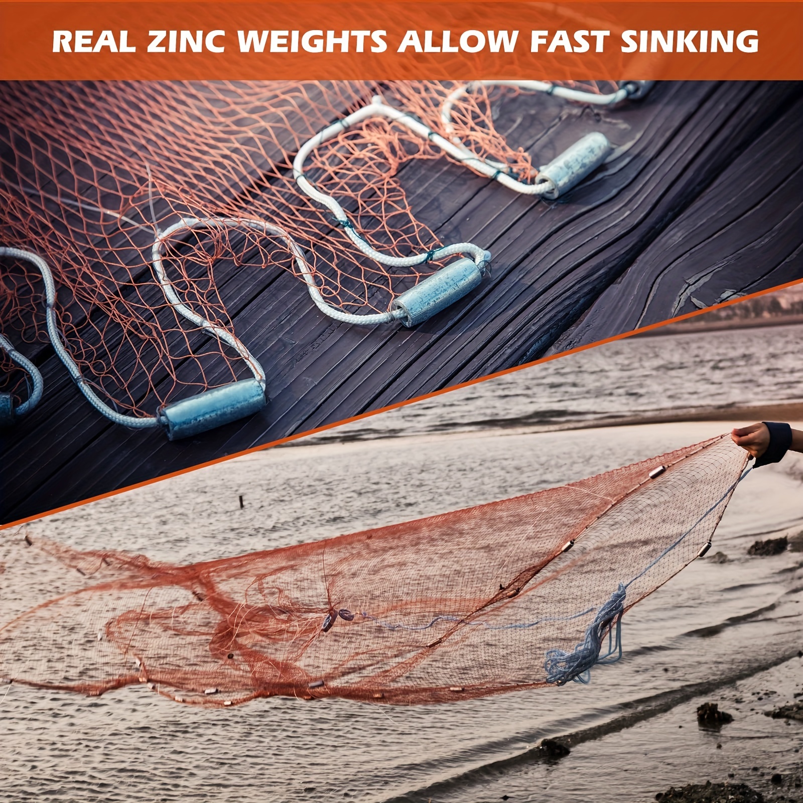 1pc Casting Net Throwing Fishing Cast Net with Heavy Duty Zinc