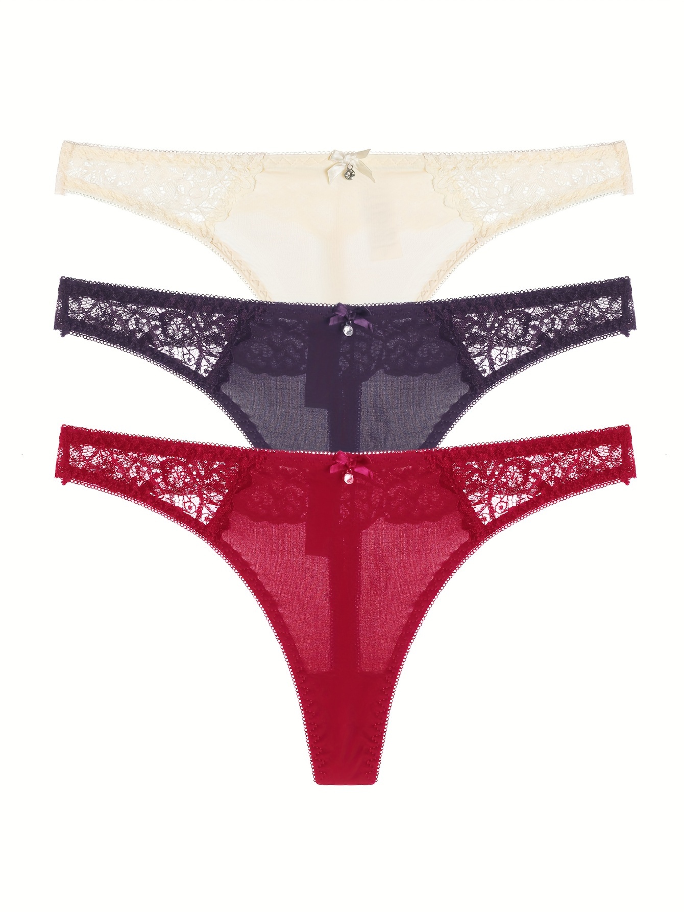 Rhinestone Contrast Lace Thongs Soft Comfy Stretchy - Temu