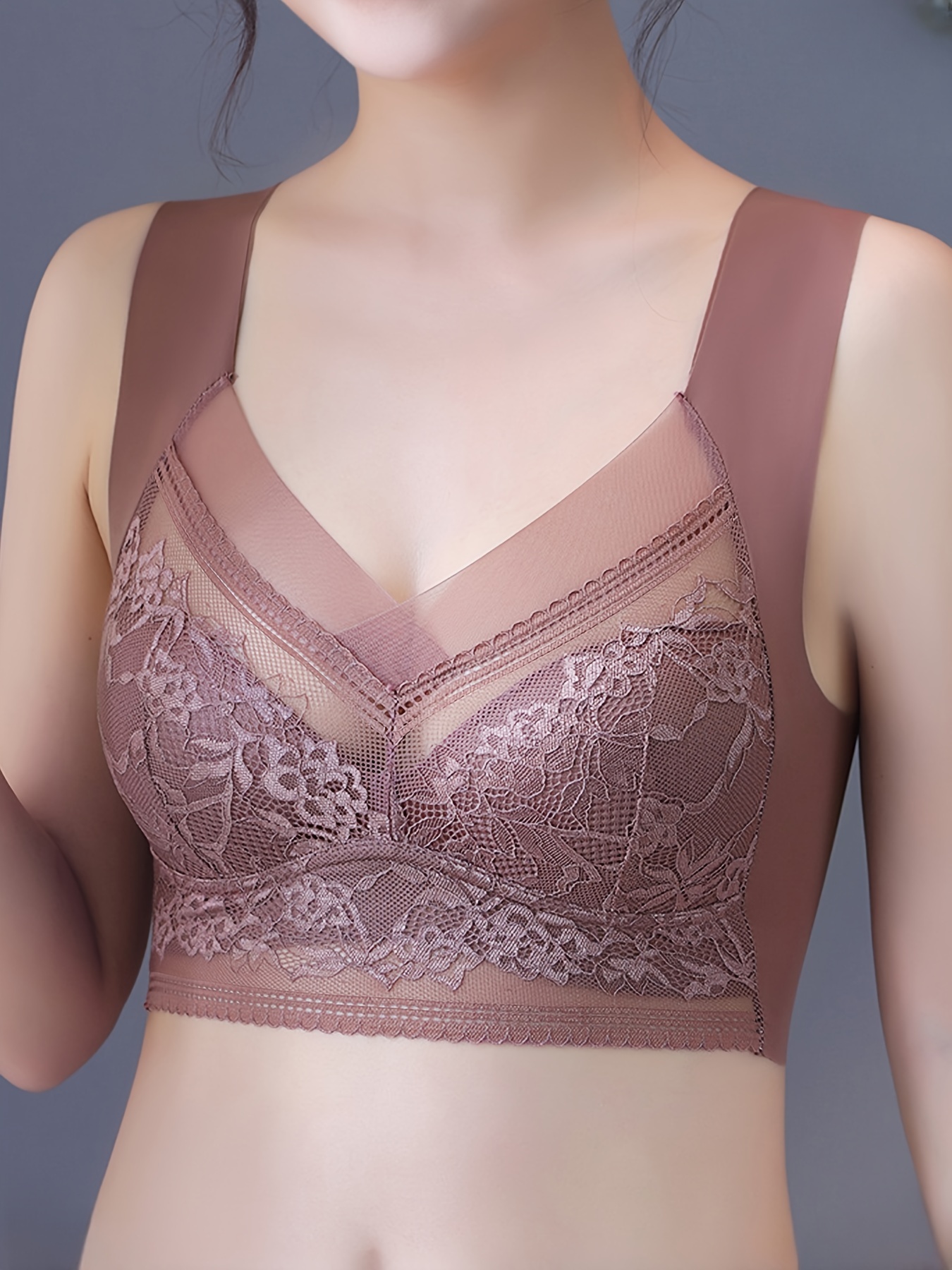 Contrast Lace Wireless Bras Comfy Breathable Full Coverage - Temu Canada