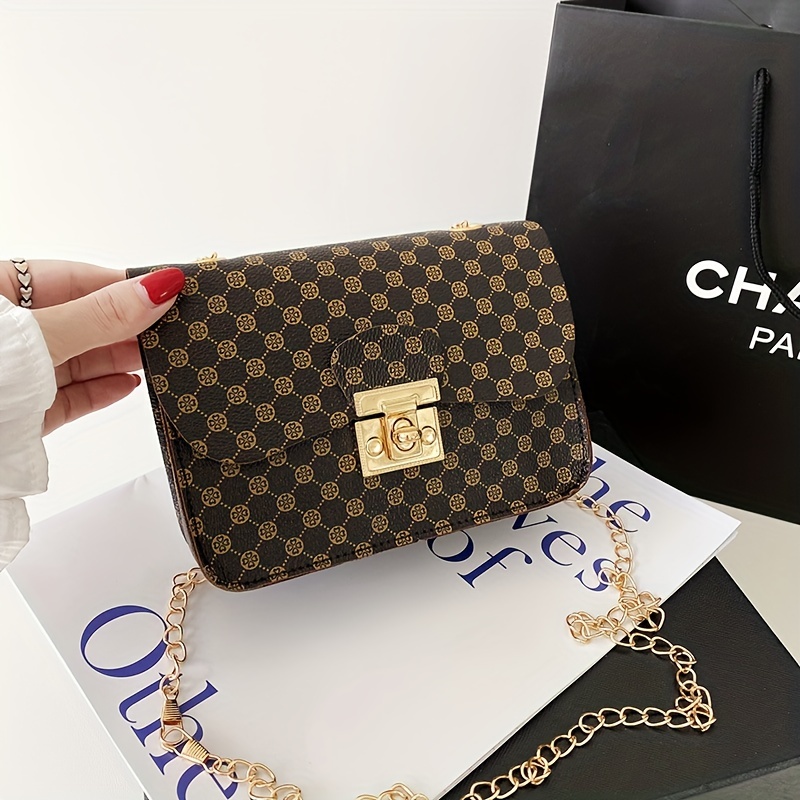 Vintage Pattern Square Shoulder Bag Classic Chain Bag For Work