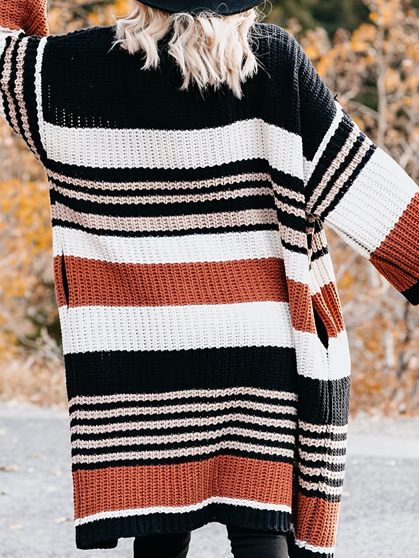 Oversized striped sweater - Black Light Brown