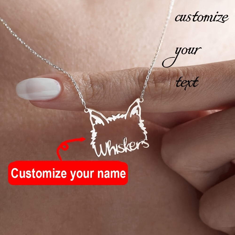 

Customized Cat Ear Name Necklace, Cat Necklace, Personalized Cat Ear Necklace, Customized Pet Jewelry, Pet Memorial Gift, Gift For Her (customied Only English Language)