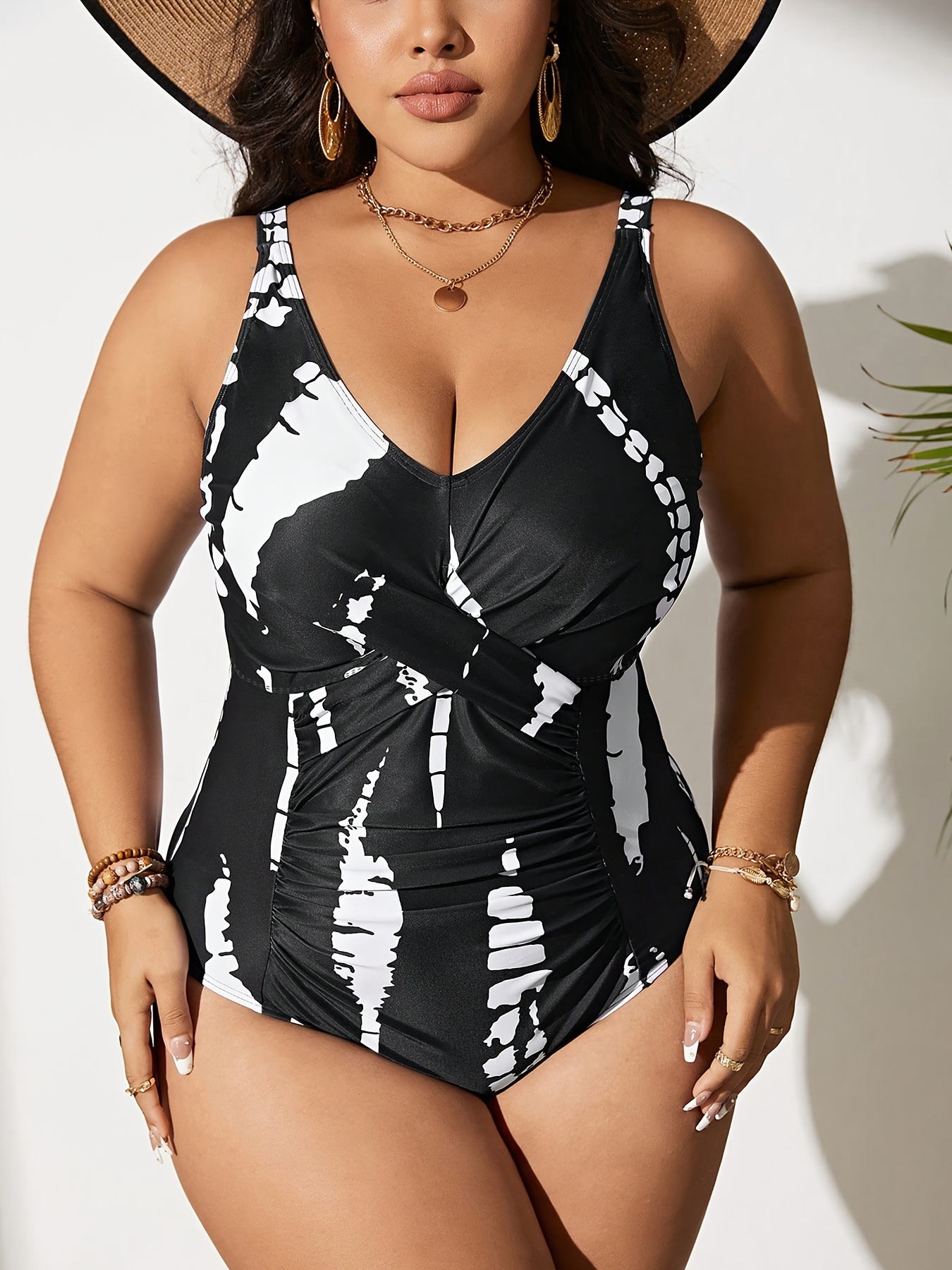 One Piece Tropical Corset Tie Swimsuit Plus Size Tummy Control Bikini for  Women High Wasted Bathing Suits for Women (Black, 1X) at  Women's  Clothing store