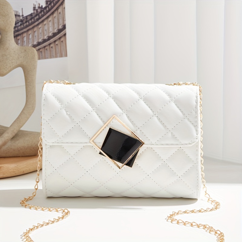 Fashion Female Shoulder Bag Rhombus Embroidered Solid Color Chain Crossbody  Bag
