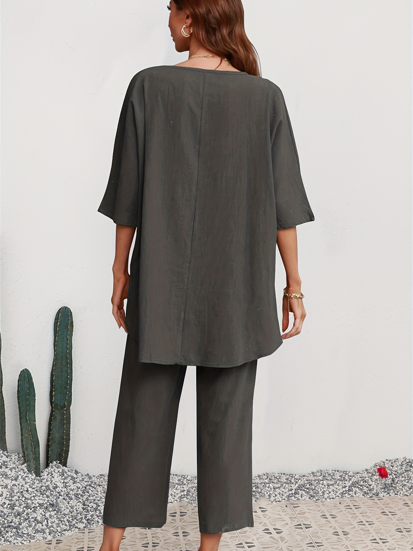 Casual 2pc Set Crew Neck Tee & Wide Leg Pants Women's Clothing