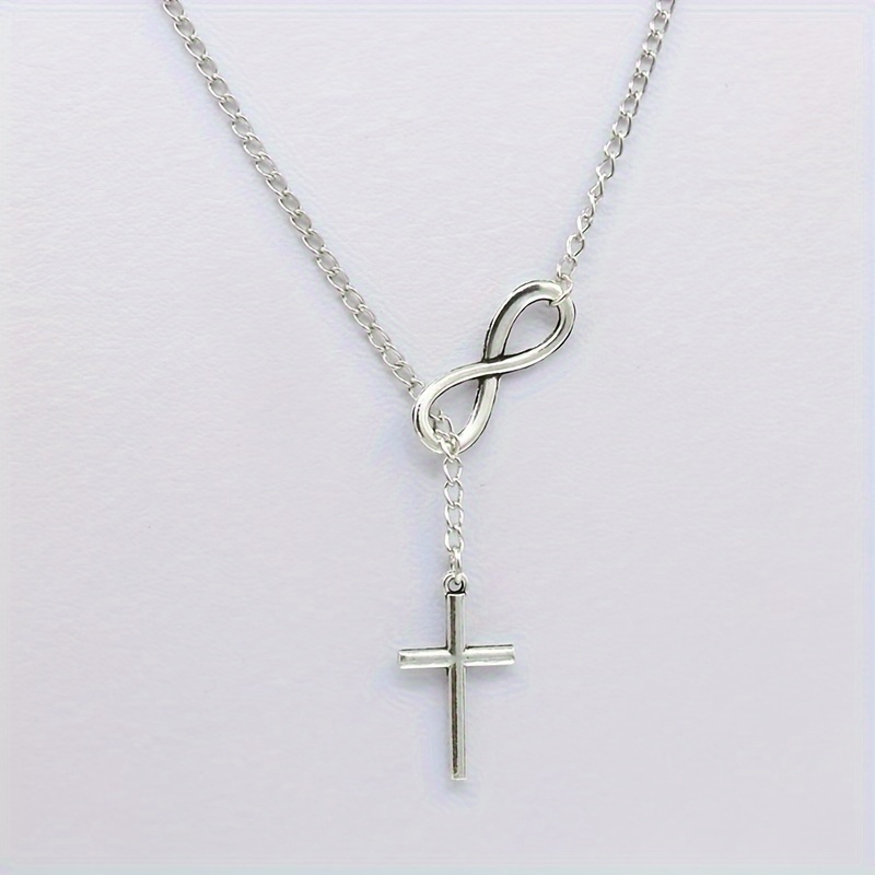 Simple Style Ladies Necklace 2024 Fashion New Lucky Number 8 Word Cross Pendant Necklace Street Shooting Popular Jewelry Party Gift