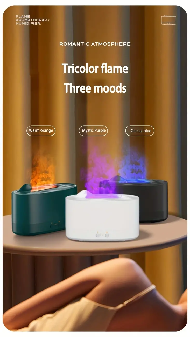 1pc simulation flame ultrasonic humidifier aromatherapy diffuser 7 colors lighting diffuser usb free filter  oil diffuser air freshener for bedroom travel details 5