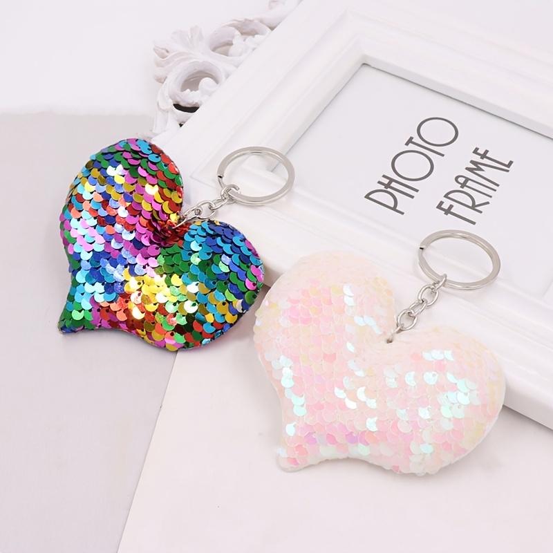Cute Golden Sequin Heart Keychain Sparkling Love Keyring Women