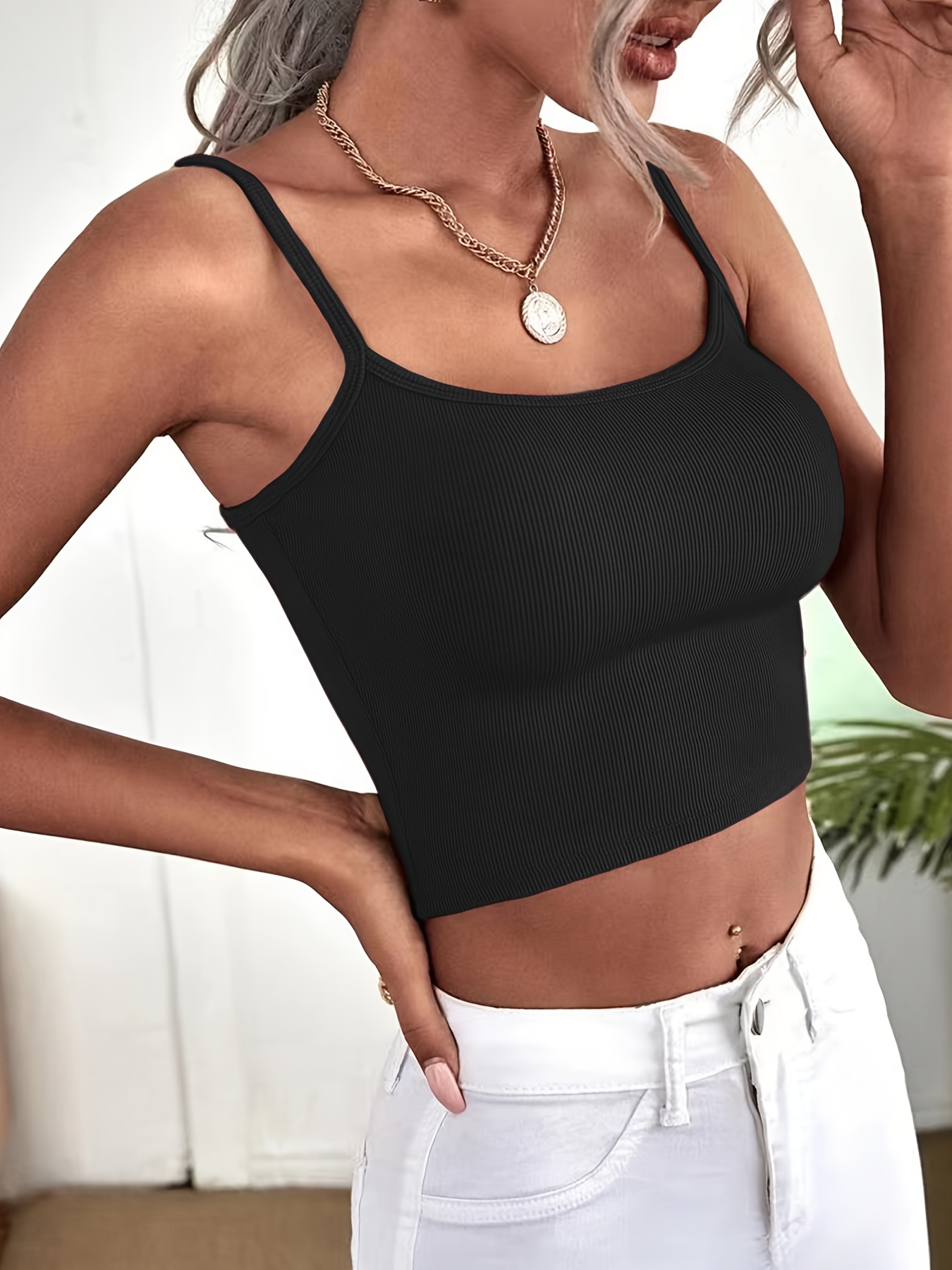 Knitted Crop Spaghetti Strap Top Versatile Slim Backless - Temu