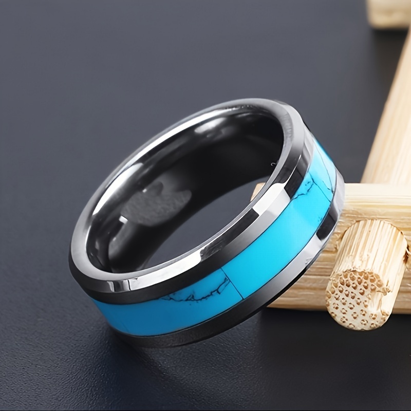 Men's Hip Hop Inlaid Turquoise Stainless Steel Ring