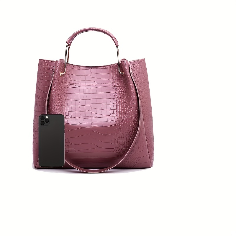 Crocodile Pattern Handbag Set: Tote, Crossbody, Clutch, Card Holder
