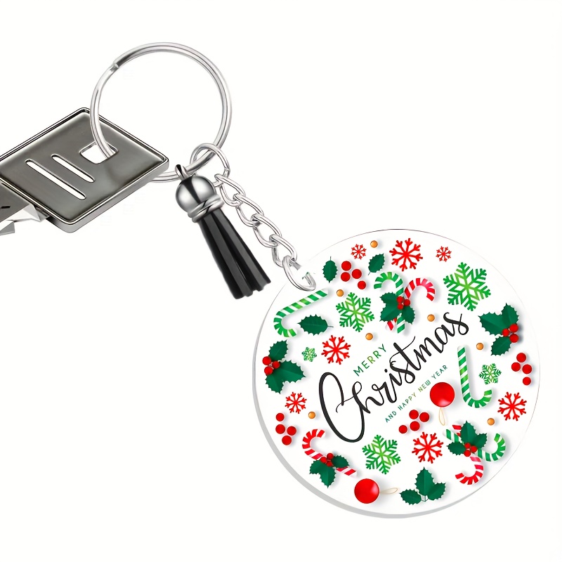 Temu 1pc, Merry Christmas Acrylic Keychain with Key Rings Tassels Key Chain for Craft, Bulk Keychain Rings, Acrylic Keychain Blanks Rings, Key Chain Kit
