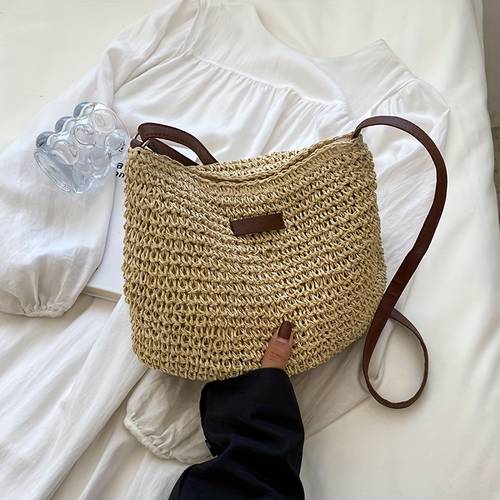 sac bandoulière en rotin dété pour femmes, sac à main en paille de selle petit