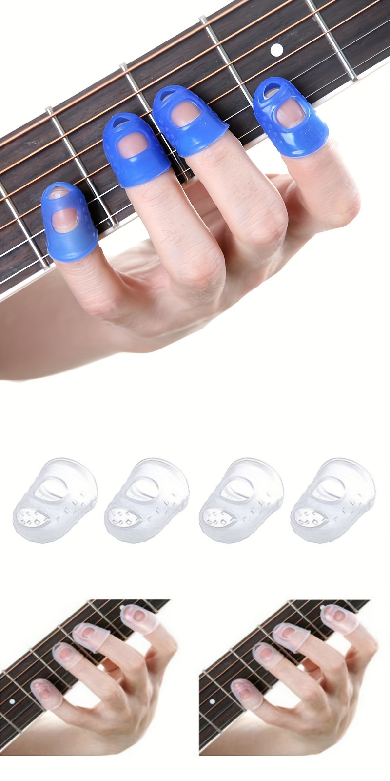 EBHO 20 Piezas Dedales De Silicona,Dedales De Silicona,Protectores De Dedos  De Guitarra,Protectores De Dedos Antideslizantes y Transparentes :  : Instrumentos musicales