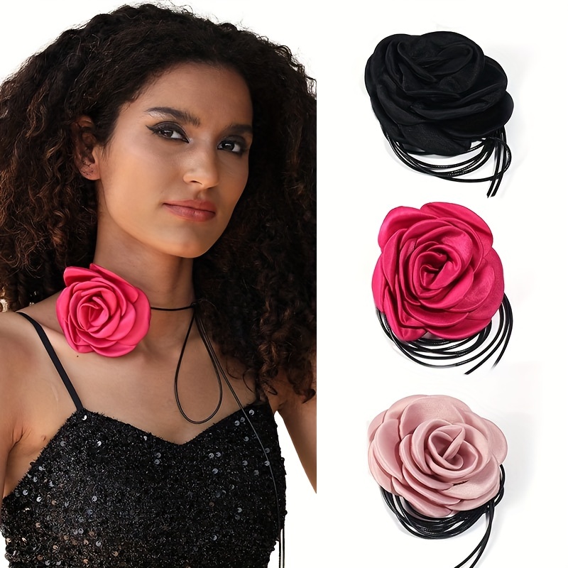 Fabric Rose Flower Necklace Choker, Large Phantom Flower Neck Accessories  Women's Holiday Party Favors - Temu United Arab Emirates
